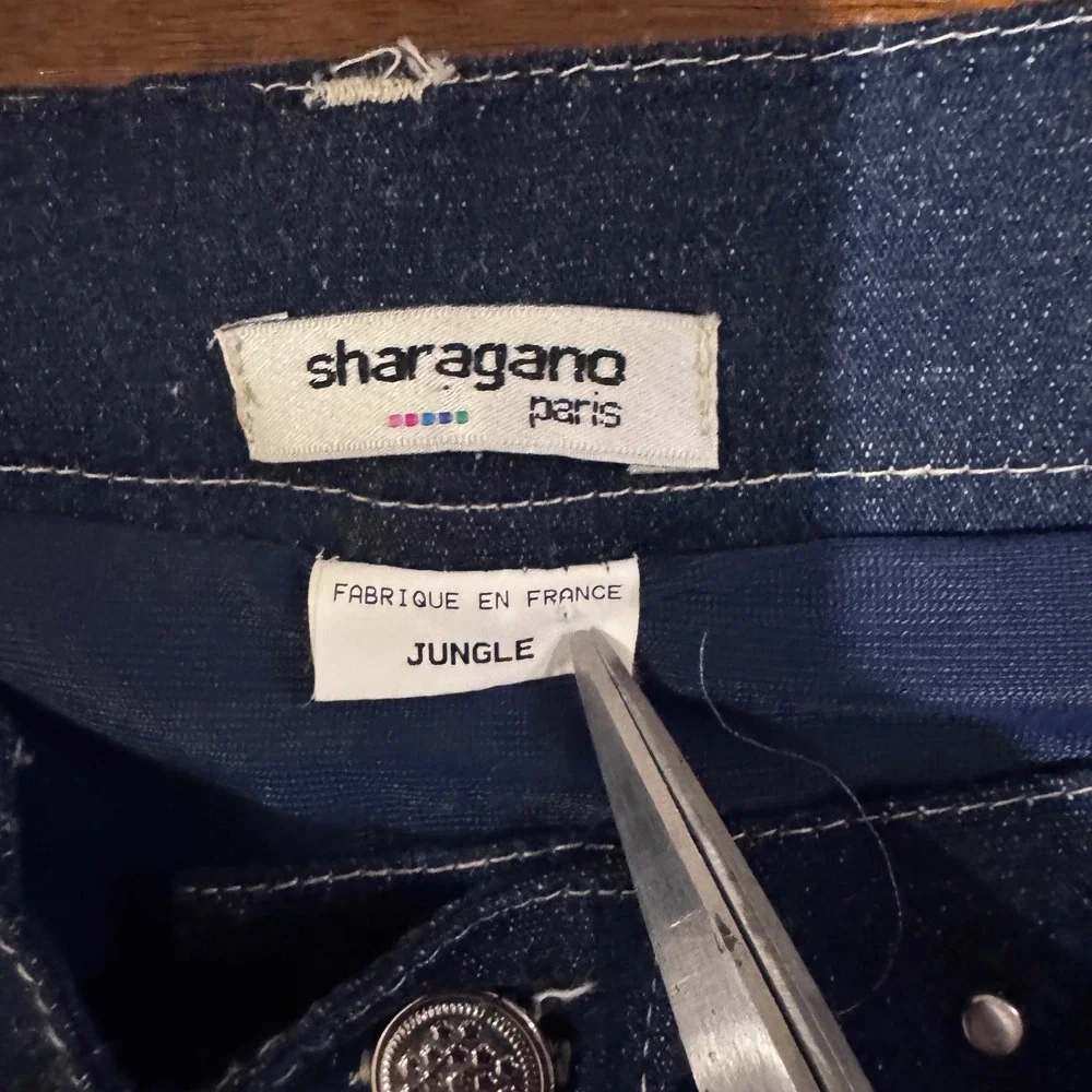 Sharagano Paris Y2K Americana Snakeskin Rhinestone Jean Waist Midi Skirt T1‎